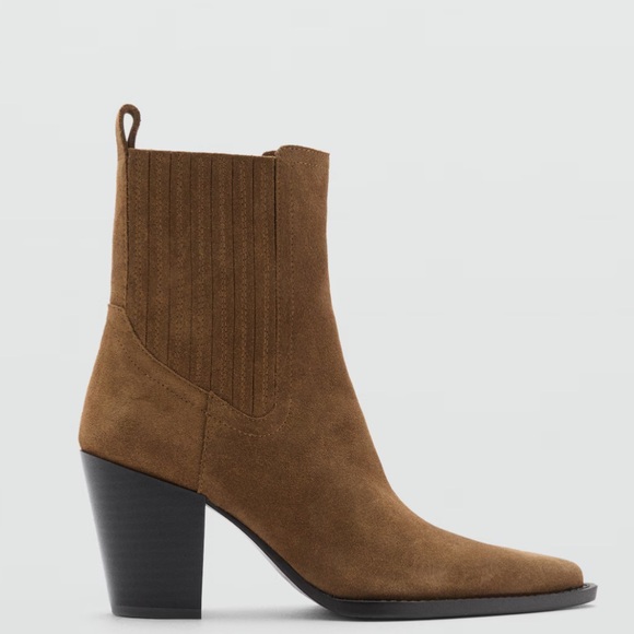 100% leather mango Brown tan Suede leather Ankle Boots Sz 37 / 7 women’s - Picture 2 of 15